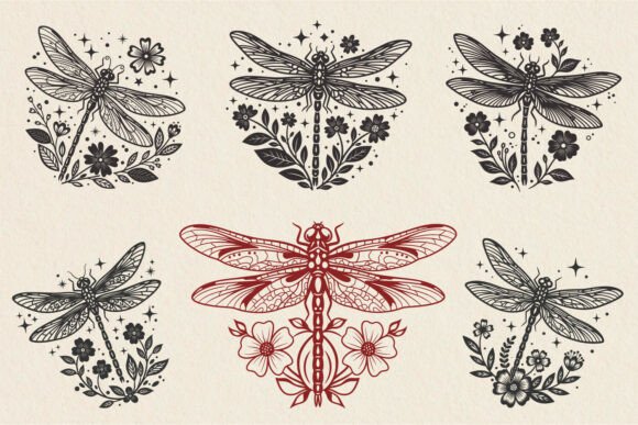 Drafting Dragonfly SVG Bundle, Floral Dragonfly,