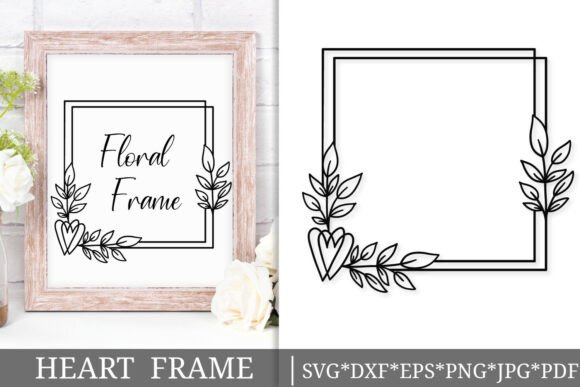 Floral Heart Frame SVG, Botanical Square Review
