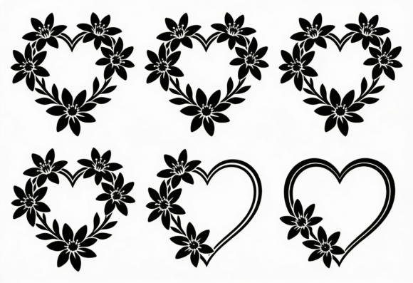 Floral Heart Frames SVG Bundle Black Review