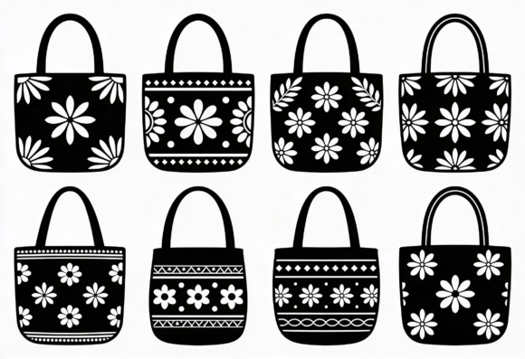 Floral Tote Bag SVG Bundle Black White Review